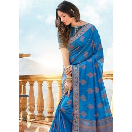 Mountcartail dark blue soft cotton silk weaving saree with zari work