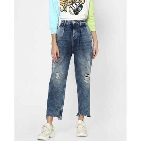 Mountcartail blue high rise slouch fit distressed jeans