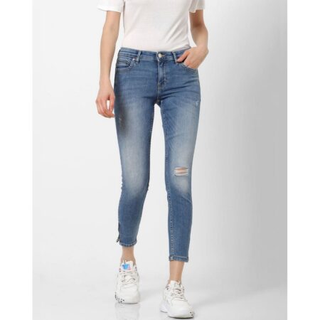 Mountcartail blue mid rise zip detail skinny fit jeans